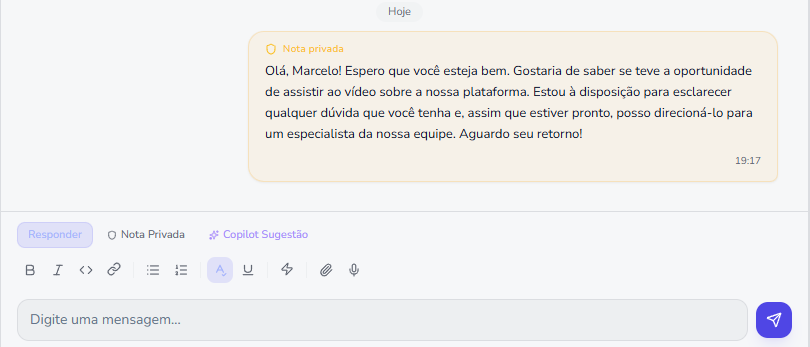 Sugestão de resposta do agente de IA