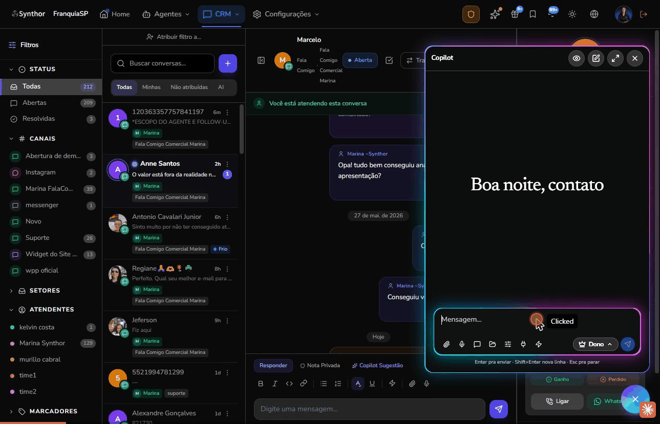 Copilot da Synthor gerindo a operação por um chat de IA