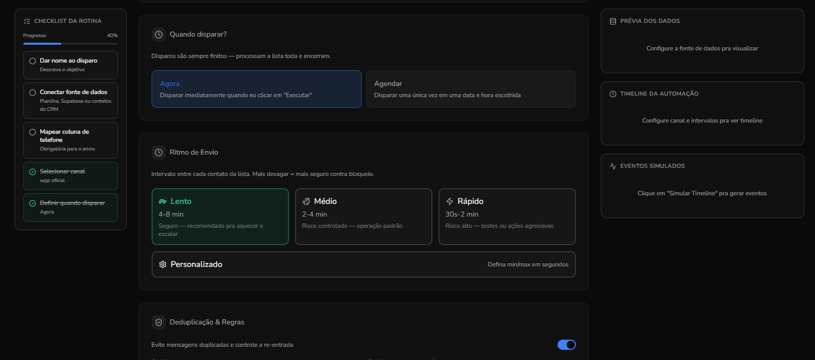 Configuração de disparos em massa na Synthor